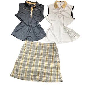 Set 3 Annika Cutter & Buck 1 Womens Sz 6 Golf Skirt 2 Tops White Gray Yellow 44T